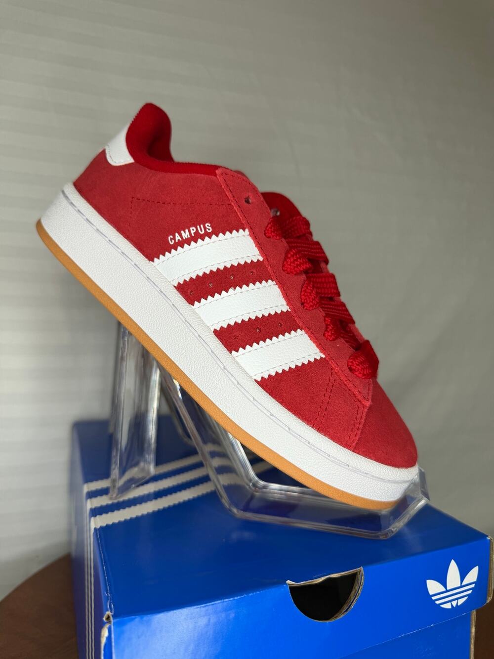 Adidas Campus 00s Kids Size 2 Red White Suede Sneakers NW